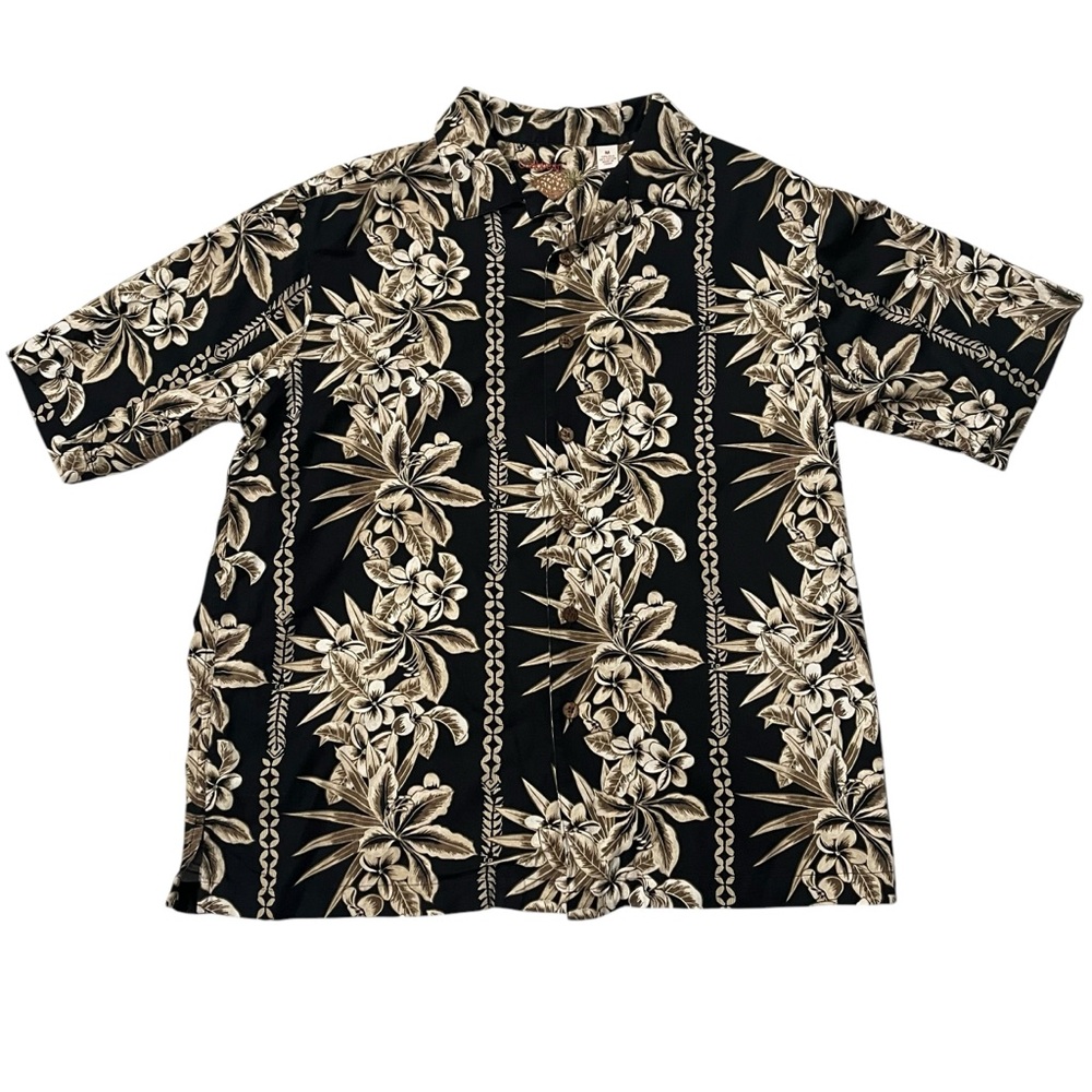 Pineapple Caribbean Silk Blend Button Down Shirt Sleeve Camp Shirt, Sz M